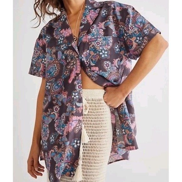 We The Free Tops - Free People We The Free Poolside‎ Printed Boyfriend Button Down Paisley Top Sz M